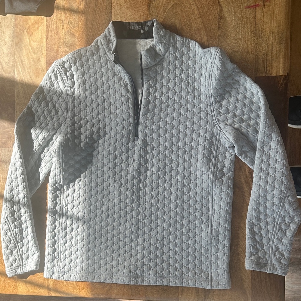 Greyson Heather Gray Quilted Zip-Up Sweater